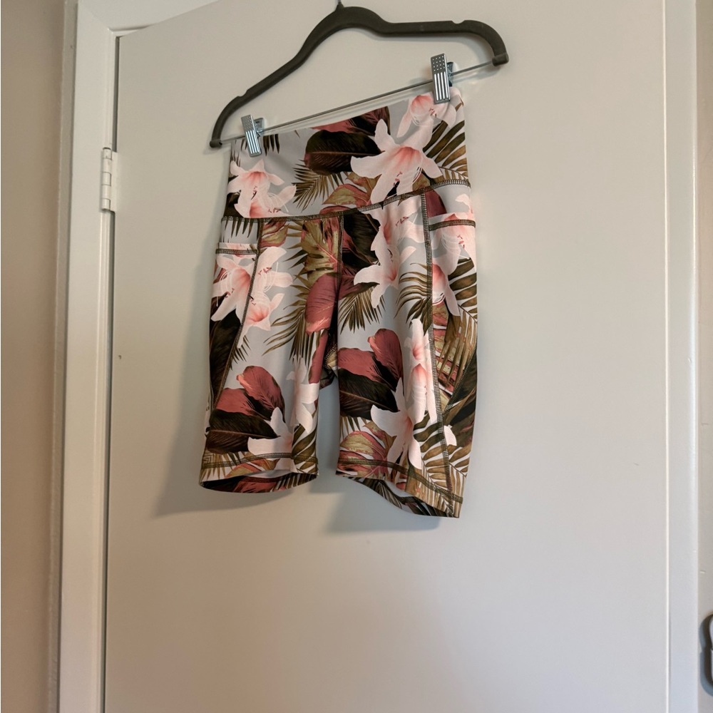 Old Navy Floral High-Waist Athletic Bike Shorts in Pink, Green, White